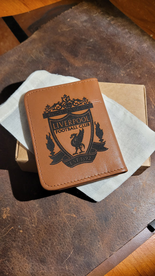 Liverpool FC logo engraved on Card Keeper personalized card holder wallet