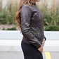 Nancy Collar - Womens Brown Diamond Stitch Leather Jacket