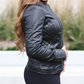 Nancy Collar - Womens Black Diamond Stitch Leather Jacket