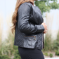 Nancy Collar - Womens Black Diamond Stitch Leather Jacket