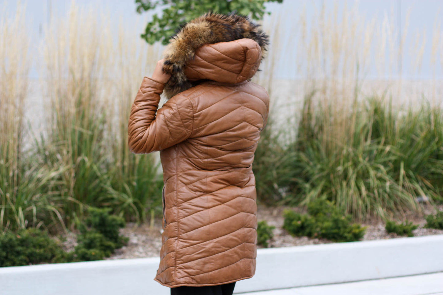 The Winter Puffer - tan/cognac coat