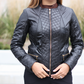 Nancy Collar - Womens Black Diamond Stitch Leather Jacket